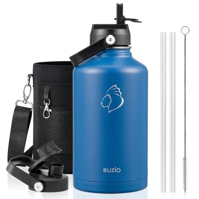 Buzio Duet Series Water Bottle with 2 Lids and Sleeve 1.9L - Blue